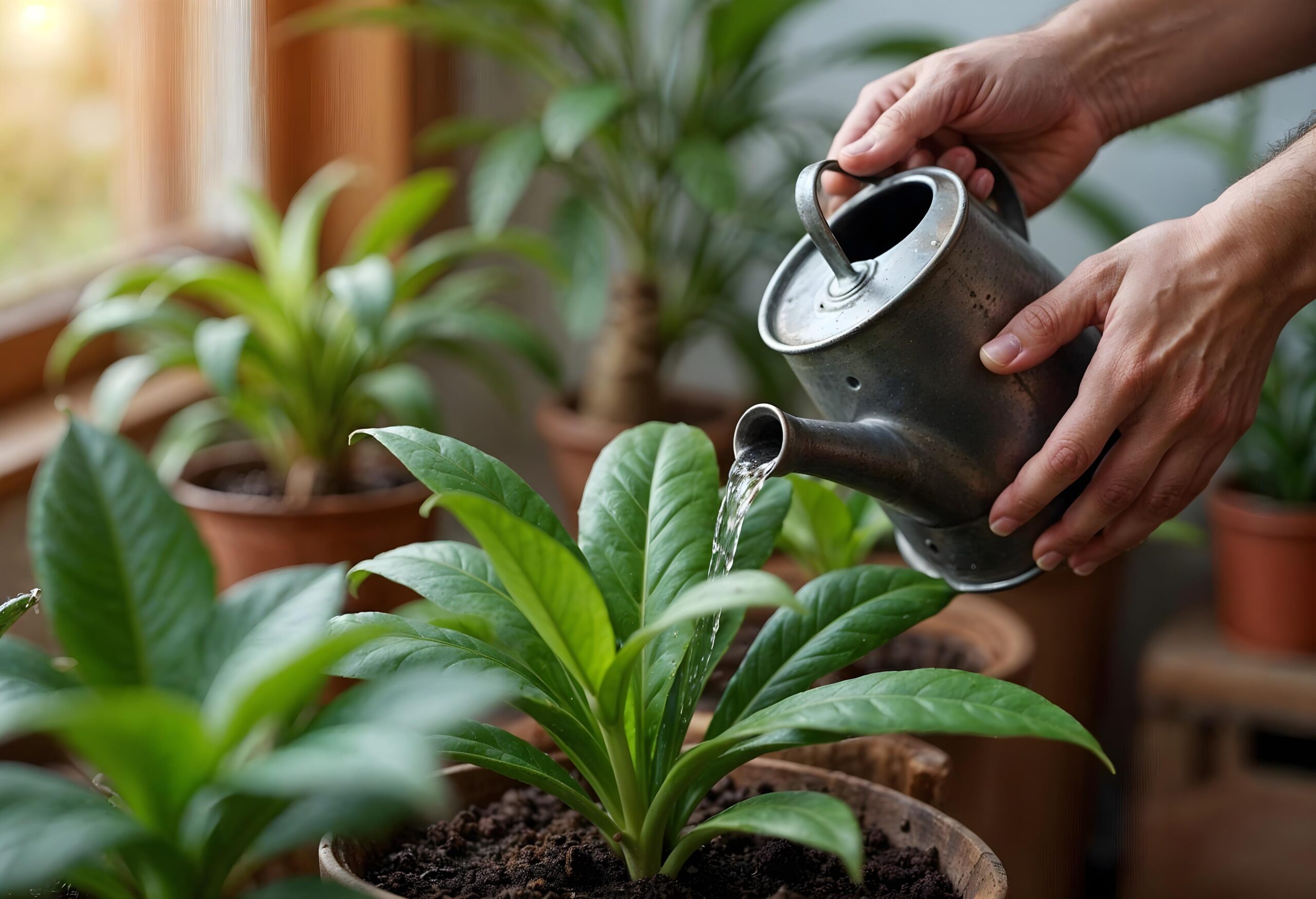 Watering to Plants in Bengaluru Natural Garden